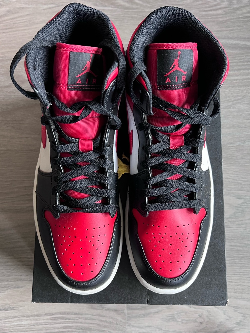 Jordan 1’s Mid Sneakers - Red, Black & White